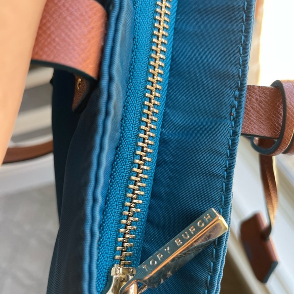 Tory Burch Teal Blue and Tan Tote Bag - Picture 5 of 11